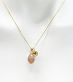 Gold Teardrop Strawberry Quartz Necklace, Natural Gemstone Strawberry Quartz Teardrop Charm, Personized Initial Necklace, N4987