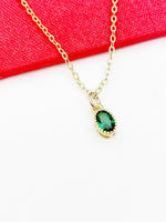 Green Emerald Cubic Zirconia Charms Necklace, Gold Necklace, Dainty Necklace, Delicate Jewelry, Minimal Necklace, Modern Necklace, N4991