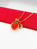 Gold Orange Necklace, Handmade Lampwork Fruit Charm, Dainty Necklace, Delicate, Minimal, Modern, Personized Initial Necklace, N4996