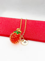 Gold Orange Necklace, Handmade Lampwork Fruit Charm, Dainty Necklace, Delicate, Minimal, Modern, Personized Initial Necklace, N4996