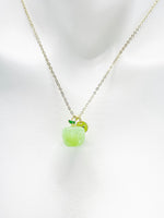 Apple Necklace, Handmade Lampwork Fruit Green Apple Charm, Gold Dainty Necklace, Delicate Minimal Modern, Personized Initial Necklace, N4998