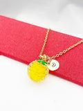 Orange Necklace, Handmade Lampwork Fruit Orange Charm, Gold Dainty Necklace, Delicate Minimal Modern, Personized Initial Necklace, N5000