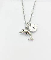 Silver Dolphin Necklace, Dolphin Fish Ocean Charm, Personized Initial Necklace, N5092C