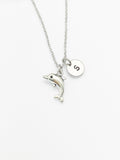 Silver Dolphin Necklace, Dolphin Fish Ocean Charm, Personized Initial Necklace, N5092C