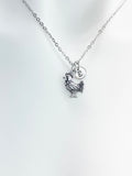 Silver Roster Necklace, Chicken Hen Charm, Personized Initial Necklace, N5003
