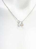 Silver Star Necklace, Star Charm, Personized Initial Necklace, N5004