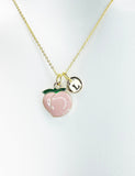 Peach Necklace, Gold Peach Fruit Charm, Personized Initial Necklace, N5007