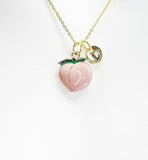 Peach Necklace, Gold Peach Fruit Charm, Personized Initial Necklace, N5007