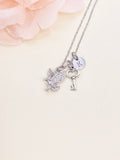 Silver Eagle Skeleton Key Heart Necklace, Eagle Charm, Key Charm, Valentine Gift, Personized Initial Necklace, JN348