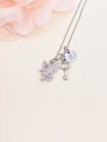 Silver Eagle Skeleton Key Heart Necklace, Eagle Charm, Key Charm, Valentine Gift, Personized Initial Necklace, JN348