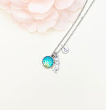 Silver Mermaid Necklace, Mermaid Charm, Mermaid Scale Charm, Valentine Gift, Personized Initial Necklace, N5011