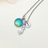 Silver Mermaid Necklace, Mermaid Charm, Mermaid Scale Charm, Valentine Gift, Personized Initial Necklace, N5011