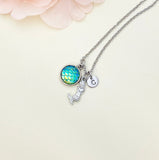 Silver Mermaid Necklace, Mermaid Charm, Mermaid Scale Charm, Valentine Gift, Personized Initial Necklace, N5011