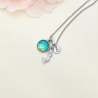 Silver Mermaid Necklace, Mermaid Charm, Mermaid Scale Charm, Valentine Gift, Personized Initial Necklace, N5011