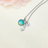 Silver Mermaid Necklace, Mermaid Charm, Mermaid Scale Charm, Valentine Gift, Personized Initial Necklace, N5011