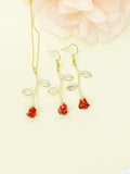 Red Rose Necklace and Earrings Set, Gold Plated Floral Jewelry, N5011