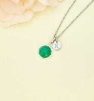 Jade Necklace, Natural Green Jade Charm, Valentine Gift, Personized Initial Necklace, N5013