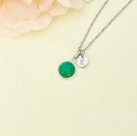 Jade Necklace, Natural Green Jade Charm, Valentine Gift, Personized Initial Necklace, N5013