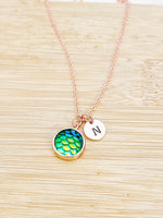 Rose Gold Mermaid Necklace, Mermaid Scale Charm, Birthday Gift, Personized Initial Necklace, N5016