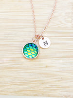 Rose Gold Mermaid Necklace, Mermaid Scale Charm, Birthday Gift, Personized Initial Necklace, N5016