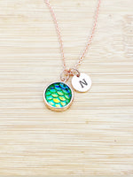 Rose Gold Mermaid Necklace, Mermaid Scale Charm, Birthday Gift, Personized Initial Necklace, N5016