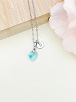 Aquamarine Heat Necklace, Valentine Gift, Birthday Gift, Personized Initial Necklace, N5017