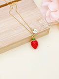 Strawberry Necklace, Fruit Red Strawberry Charm, Valentine Gift, Birthday Gift, Personized Initial Necklace, N4721B