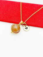 Sunstone Necklace, Natural Gemstone, Valentine Gift, Birthday Gift, Personized Initial Necklace, N5023