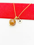 Sunstone Necklace, Natural Gemstone, Valentine Gift, Birthday Gift, Personized Initial Necklace, N5023