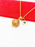 Sunstone Necklace, Natural Gemstone, Valentine Gift, Birthday Gift, Personized Initial Necklace, N5023