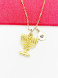 Menorah Necklace, Gold Candlestick Charm Peace Jewelry Gift, Birthday Gift, Personized Initial Necklace, N5026