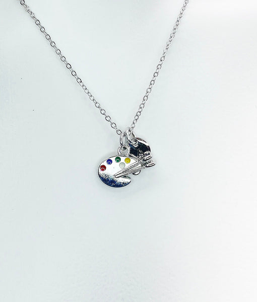 Silver Artist Palette Necklace, Valentine Gift, Birthday Gift, Personized Initial Necklace, N5033