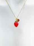 Red Strawberry Necklace, Girlfriends Gift, Birthday Gift, Personized Initial Necklace, N4721A