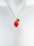 Red Strawberry Necklace, Girlfriends Gift, Birthday Gift, Personized Initial Necklace, N4721A