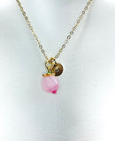 Peach Lampwork Necklace, Personalized Initial Charm, N5054