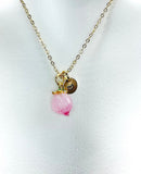 Peach Lampwork Necklace, Personalized Initial Charm, N5054