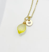 Lemon Necklace, Foodie Gift, Girlfriends Gift, Birthday Gift, Personized Initial Necklace, N5052