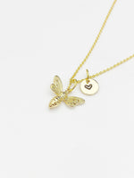 Bee Necklace, Gold Bee Necklace, Girlfriends Gift, Birthday Gift, Personized Initial Necklace, N5058