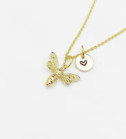 Bee Necklace, Gold Bee Necklace, Girlfriends Gift, Birthday Gift, Personized Initial Necklace, N5058