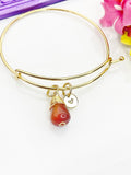 Agate Bracelet Bangle, Red Natural Agate Gemstone Jewelry, Simple Gold Bracelet, N5064