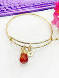 Agate Bracelet Bangle, Red Natural Agate Gemstone Jewelry, Simple Gold Bracelet, N5064