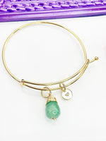 Agate Bracelet, Green Natural Agate Gemstone Jewelry, Simple Gold Bracelet, N5068