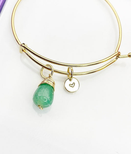 Agate Bracelet, Green Natural Agate Gemstone Jewelry, Simple Gold Bracelet, N5068