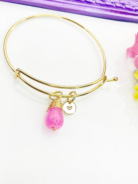 Agate Bracelet, Pink Natural Agate Gemstone Jewelry, Simple Gold Bracelet, N5069