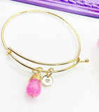 Agate Bracelet, Pink Natural Agate Gemstone Jewelry, Simple Gold Bracelet, N5069