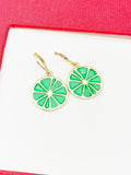 Lime Earrings, Green Lime Lemon Jewelry, Gold Stainless Steel Hypoallergenic Earrings, N5090