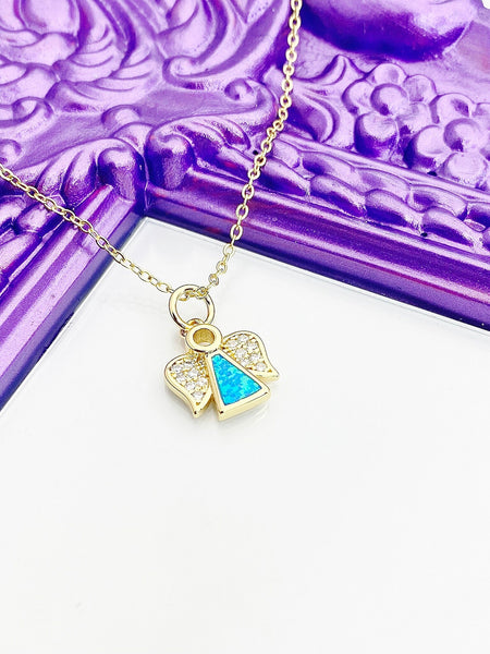 Angel Necklace, Blue, Protective Luck Gift, Delicate, Dainty Necklace, Simple Necklace, Minimalist Necklace, Gold Chain Necklace, N5096