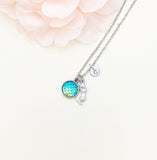 Silver Mermaid Necklace, Mermaid Charm, Mermaid Scale Charm, Valentine Gift, Personized Initial Necklace, N5011