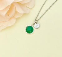 Jade Necklace, Natural Green Jade Charm, Valentine Gift, Personized Initial Necklace, N5013