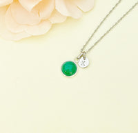 Jade Necklace, Natural Green Jade Charm, Valentine Gift, Personized Initial Necklace, N5013